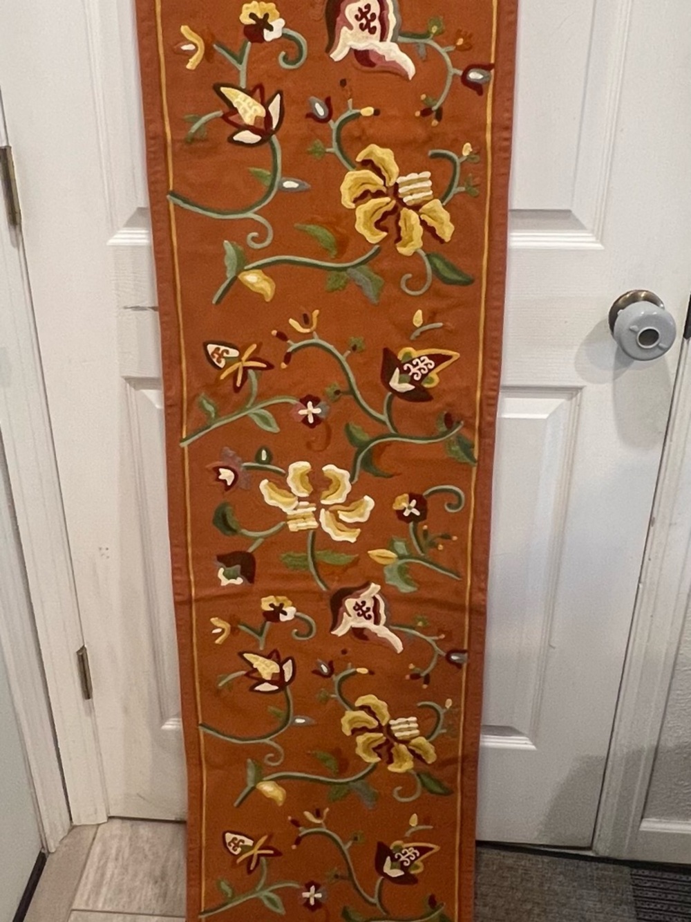 Williams Sonoma Burnt Orange Floral Embroidered Table Runner